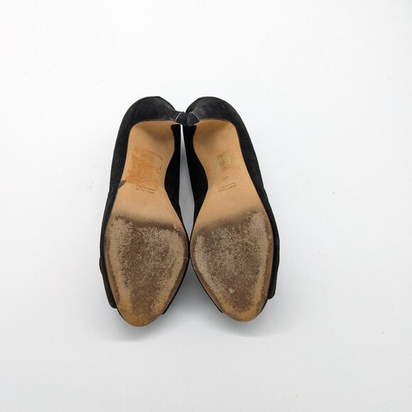 Chrissie Morris Black Suede Peep Toe Heels Pink Geometric Toe Pattern Size 40 - Picture 6 of 10